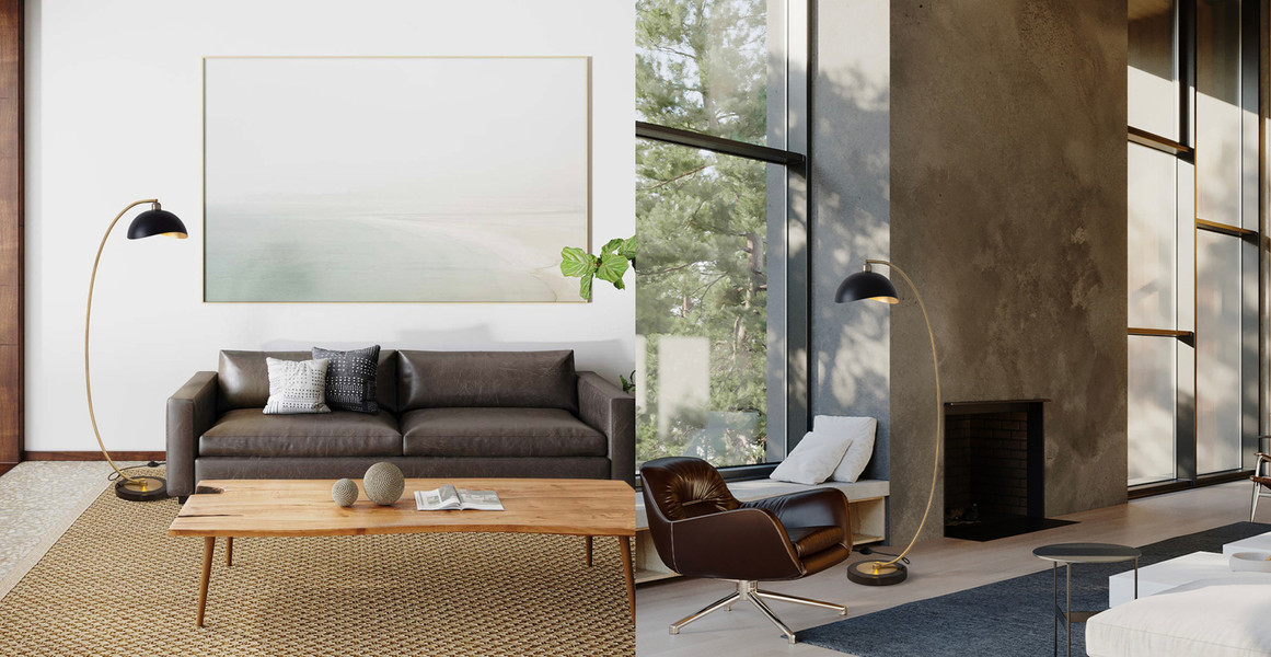 Luna Bella Chairside Arc Floor Lamp - 60', Weathered Brass, On/Off Step Switch, Marble Base