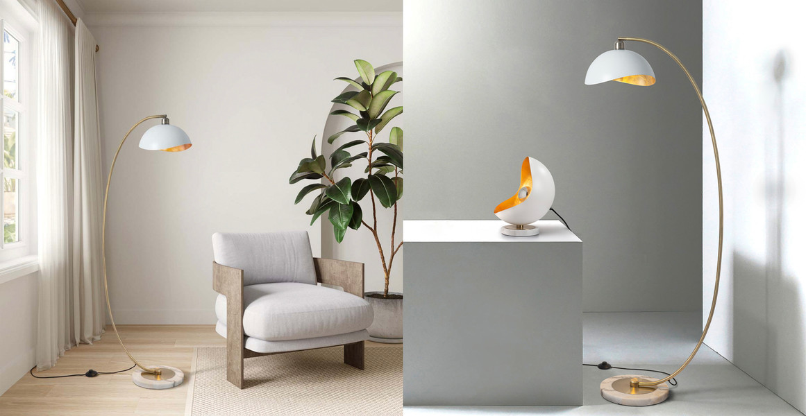 Luna Bella Chairside Arc Floor Lamp - 60', Weathered Brass, On/Off Step Switch, Marble Base