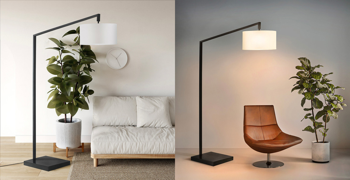 Stretch Chairside Arc Floor Lamp - 75', Matte Black, Step Switch, Rectangular marble base