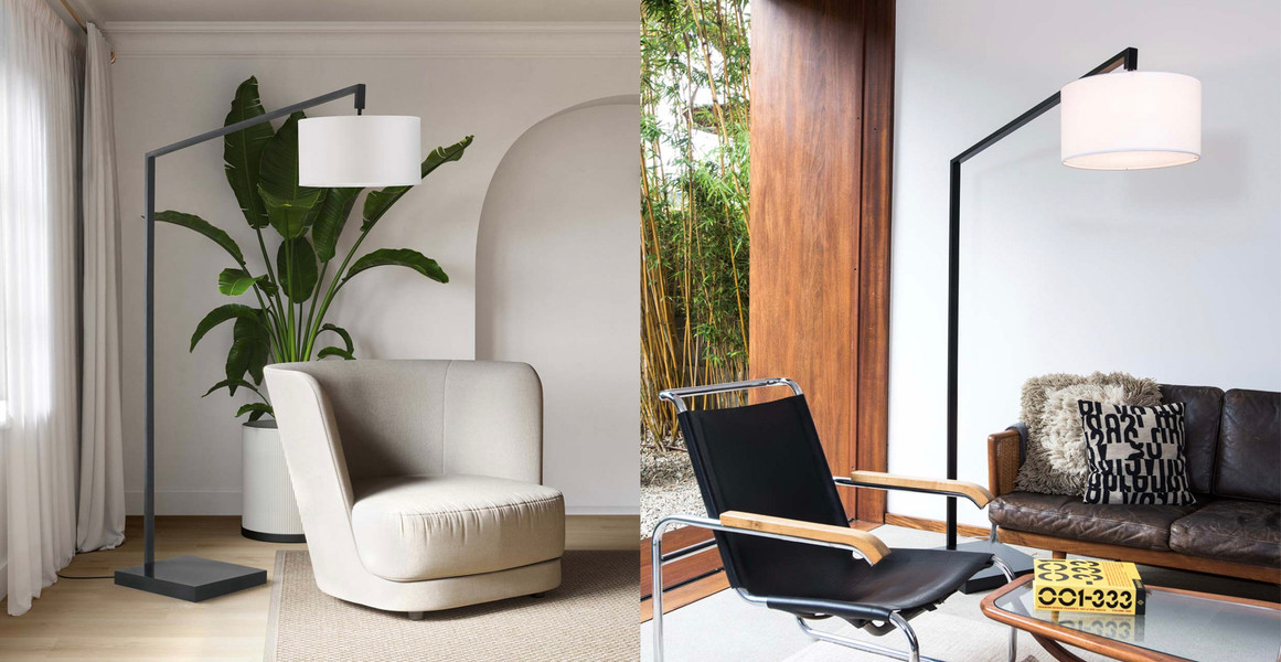 Stretch Chairside Arc Floor Lamp - 75', Matte Black, Step Switch, Rectangular marble base