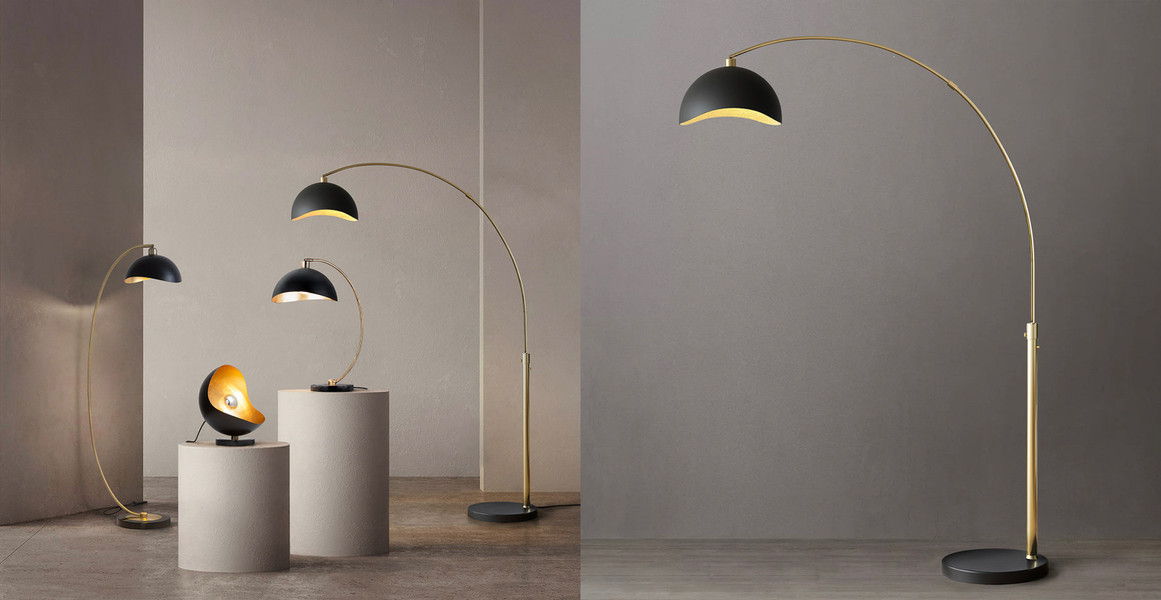 Luna Bella Arc Floor Lamp - 92', Weathered Brass, Dimmer Switch, Marble base