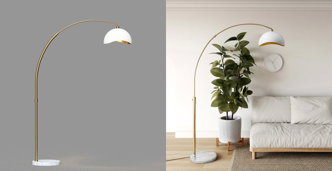 Luna Bella Arc Floor Lamp - 92', Weathered Brass, Dimmer Switch, Marble base