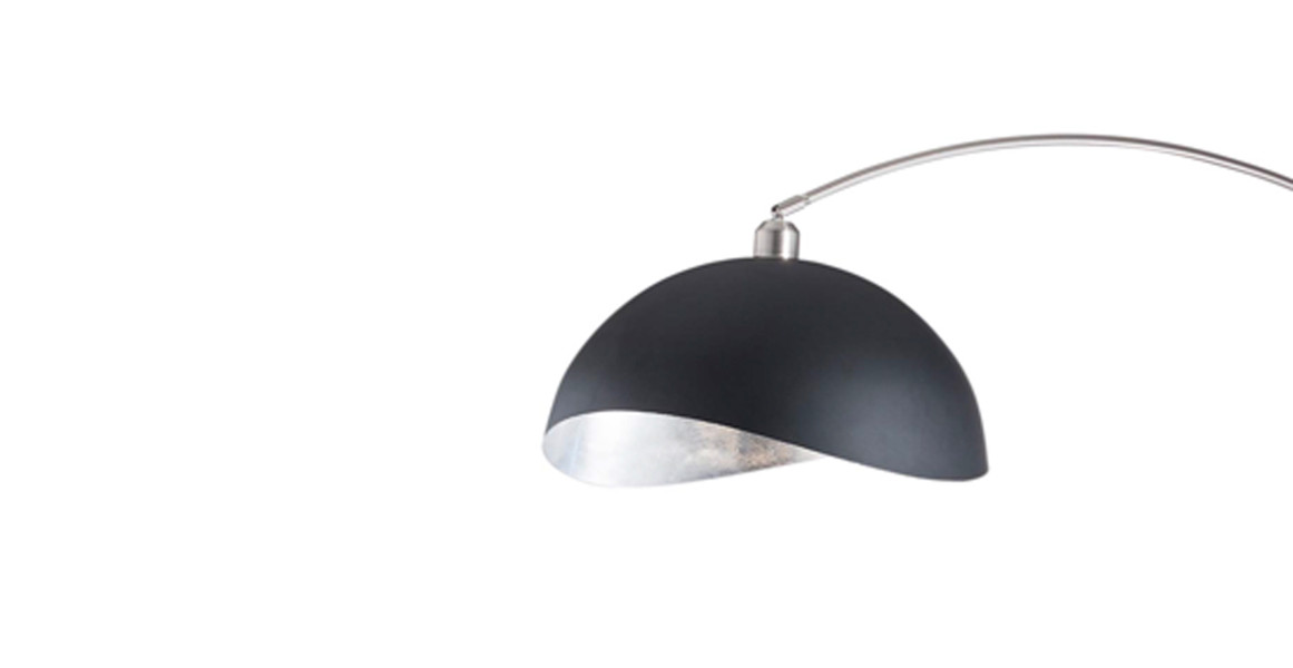 Luna Bella Arc Floor Lamp - 92', Antique Nickel, Matte Black/Silver Leaf Shade, Marble base, Dimmer Switch