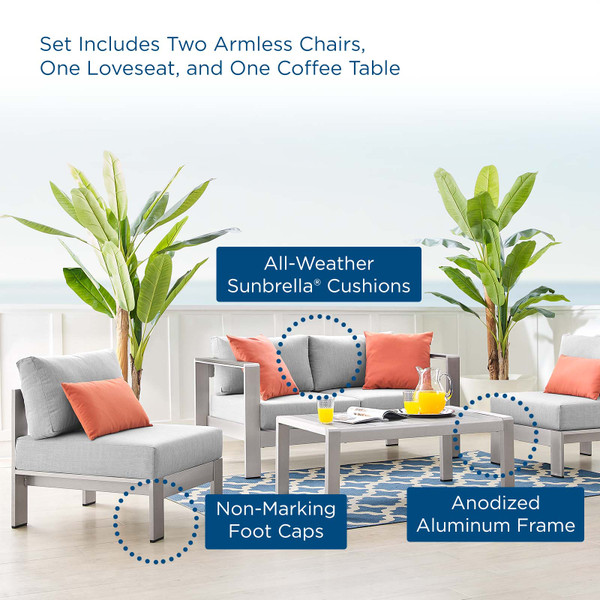 Shore Sunbrella® EEI-4315 Fabric Outdoor Patio Aluminum 4 Piece Set