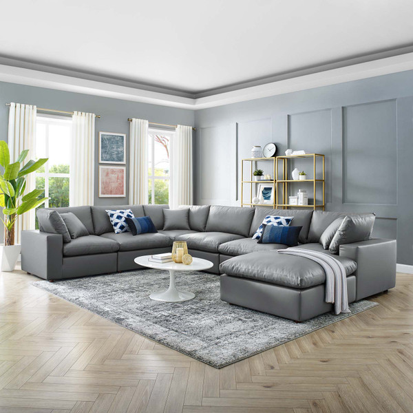 Commix Down Filled Overstuffed Vegan Leather 7-Piece Sectional Sofa