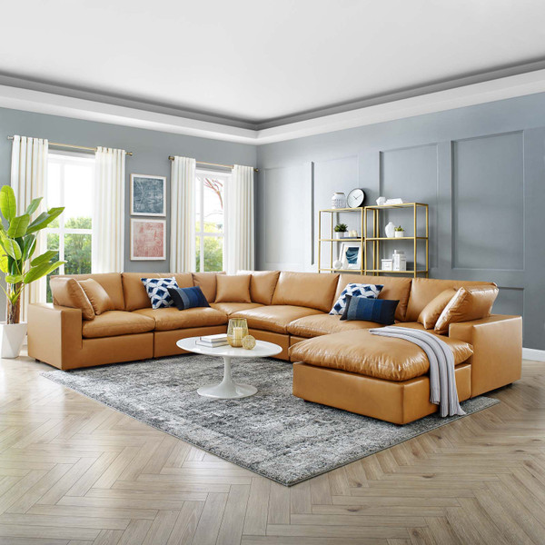 Commix Down Filled Overstuffed Vegan Leather 7-Piece Sectional Sofa