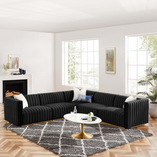Conjure EEI-5850 Channel Tufted Performance Velvet 5-Piece Sectional Sofa