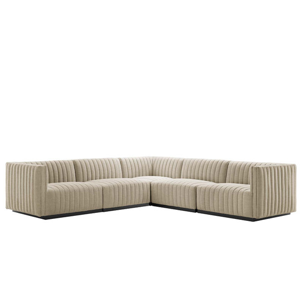 Conjure EEI-5793 Channel Tufted Upholstered Fabric 5-Piece L-Shaped Sectional