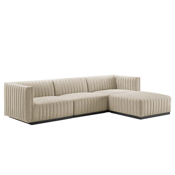 Conjure EEI-5788 Channel Tufted Upholstered Fabric 4-Piece Sectional Sofa