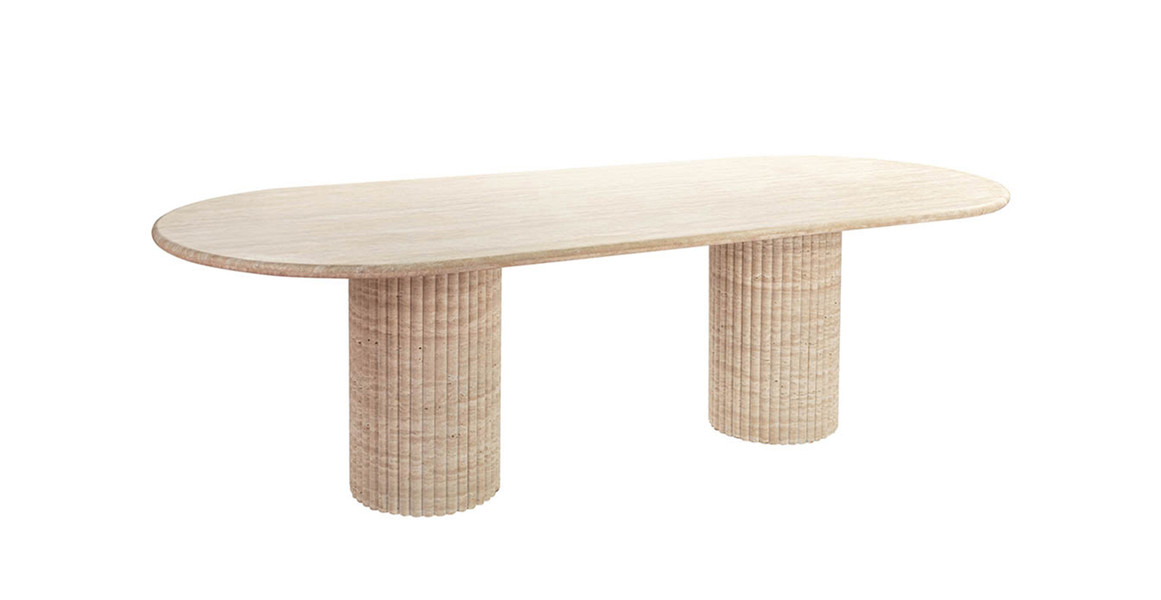 Cava Fluted Oval Travertine Dining Table