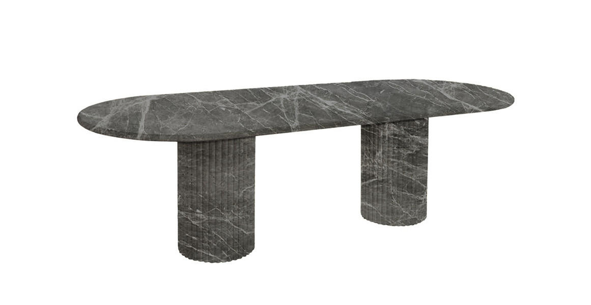 Colonna Fluted Oval Travertine Dining Table