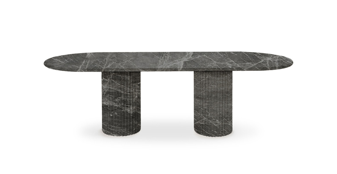 Colonna Fluted Oval Travertine Dining Table
