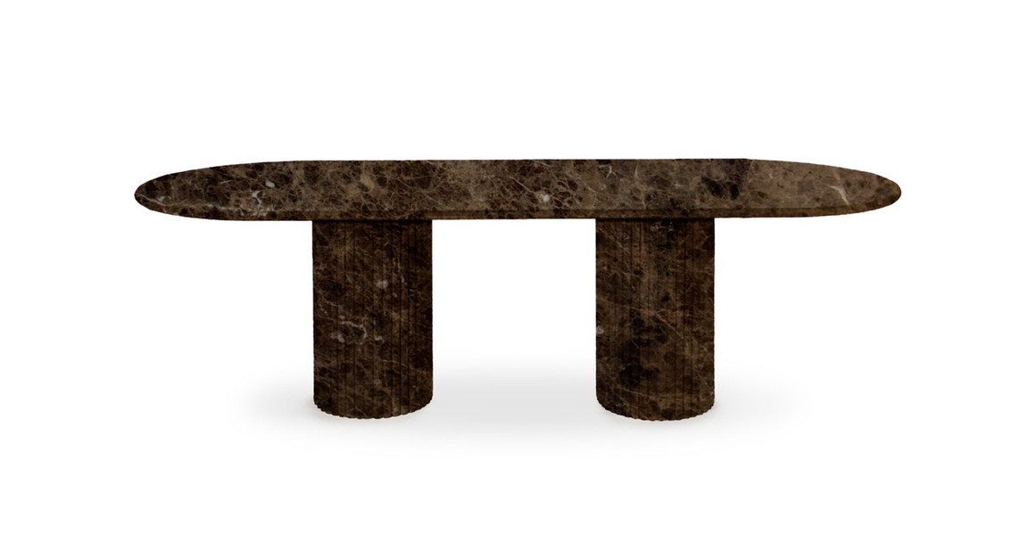 Colonna Fluted Oval Travertine Dining Table