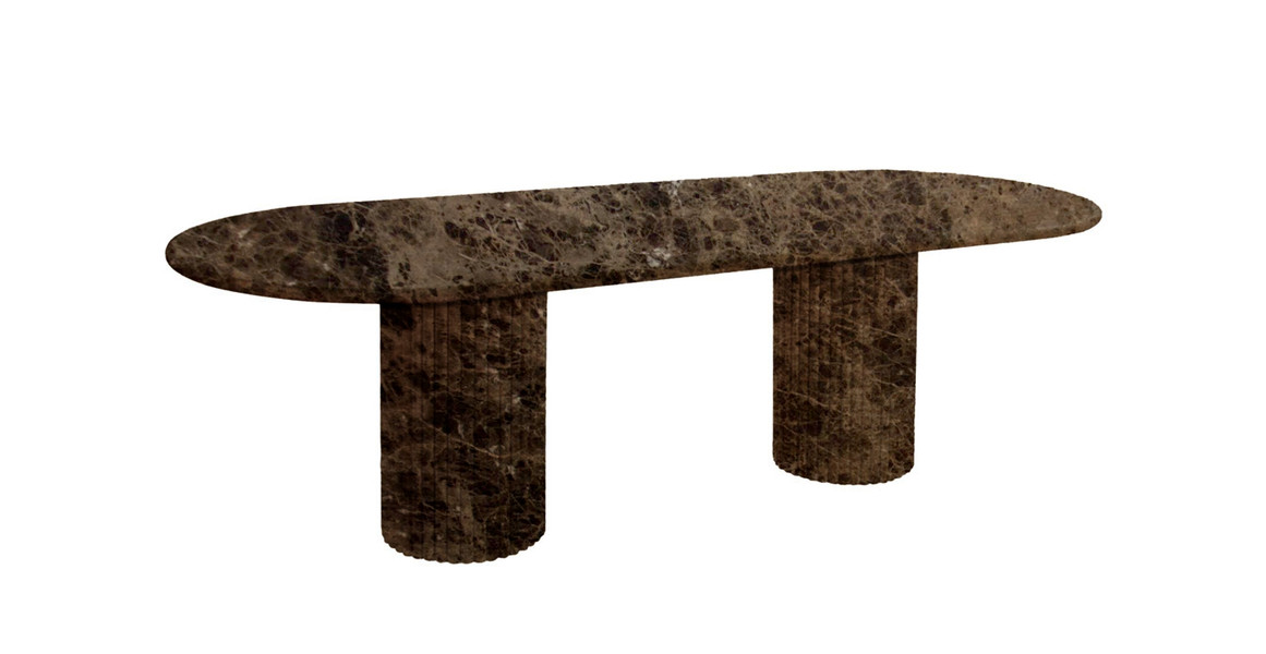Colonna Fluted Oval Travertine Dining Table