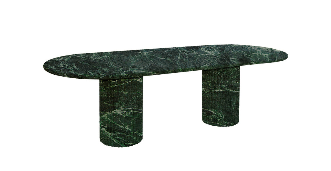 Colonna Fluted Oval Travertine Dining Table