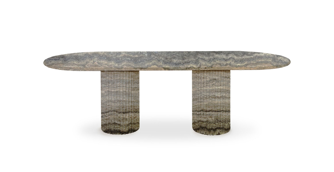 Colonna Fluted Oval Travertine Dining Table