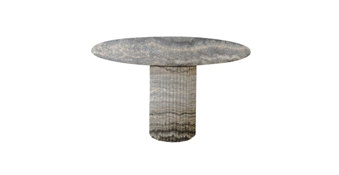 Colonna Fluted Round Travertine Dining Table