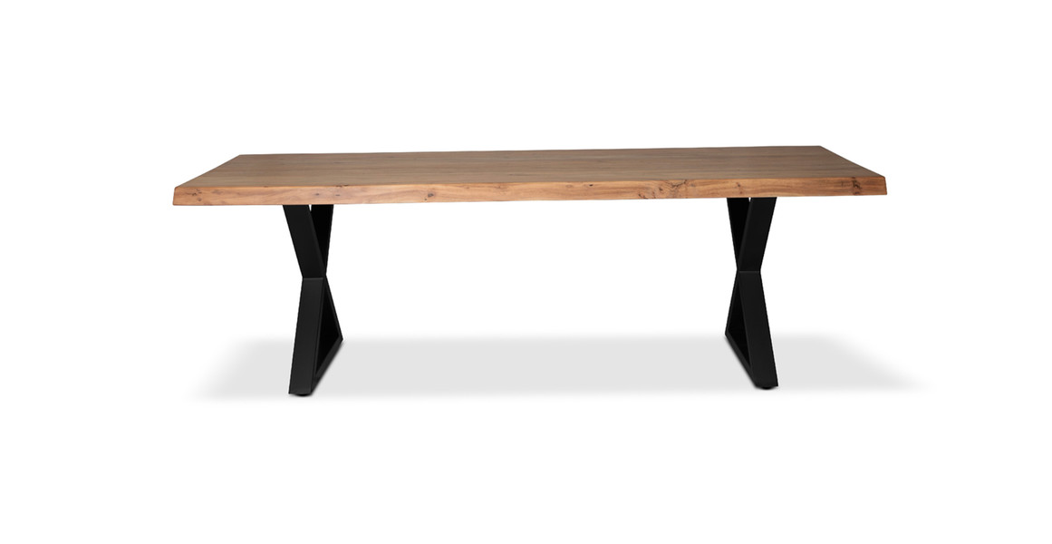 Orchard Black Aluminum X Base Wooden Dining Table