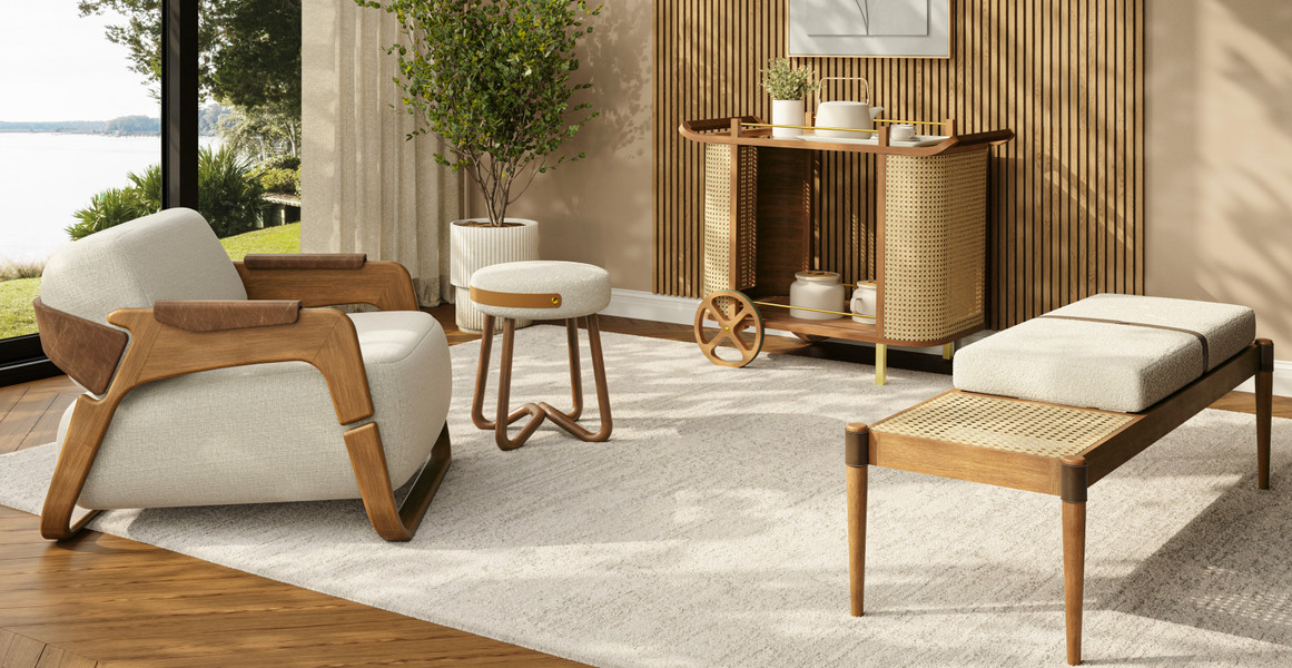 Jane Mid Century Rattan Bar Cart