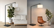 Stretch Chairside Arc Floor Lamp - 75', Matte Black, Step Switch, Rectangular marble base