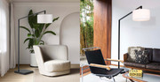 Stretch Chairside Arc Floor Lamp - 75', Matte Black, Step Switch, Rectangular marble base