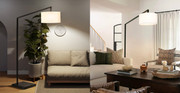 Stretch Chairside Arc Floor Lamp - 75', Matte Black, Step Switch, Rectangular marble base