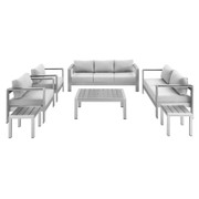 Shore Sunbrella Fabric Outdoor Patio Aluminum 7 Piece Set