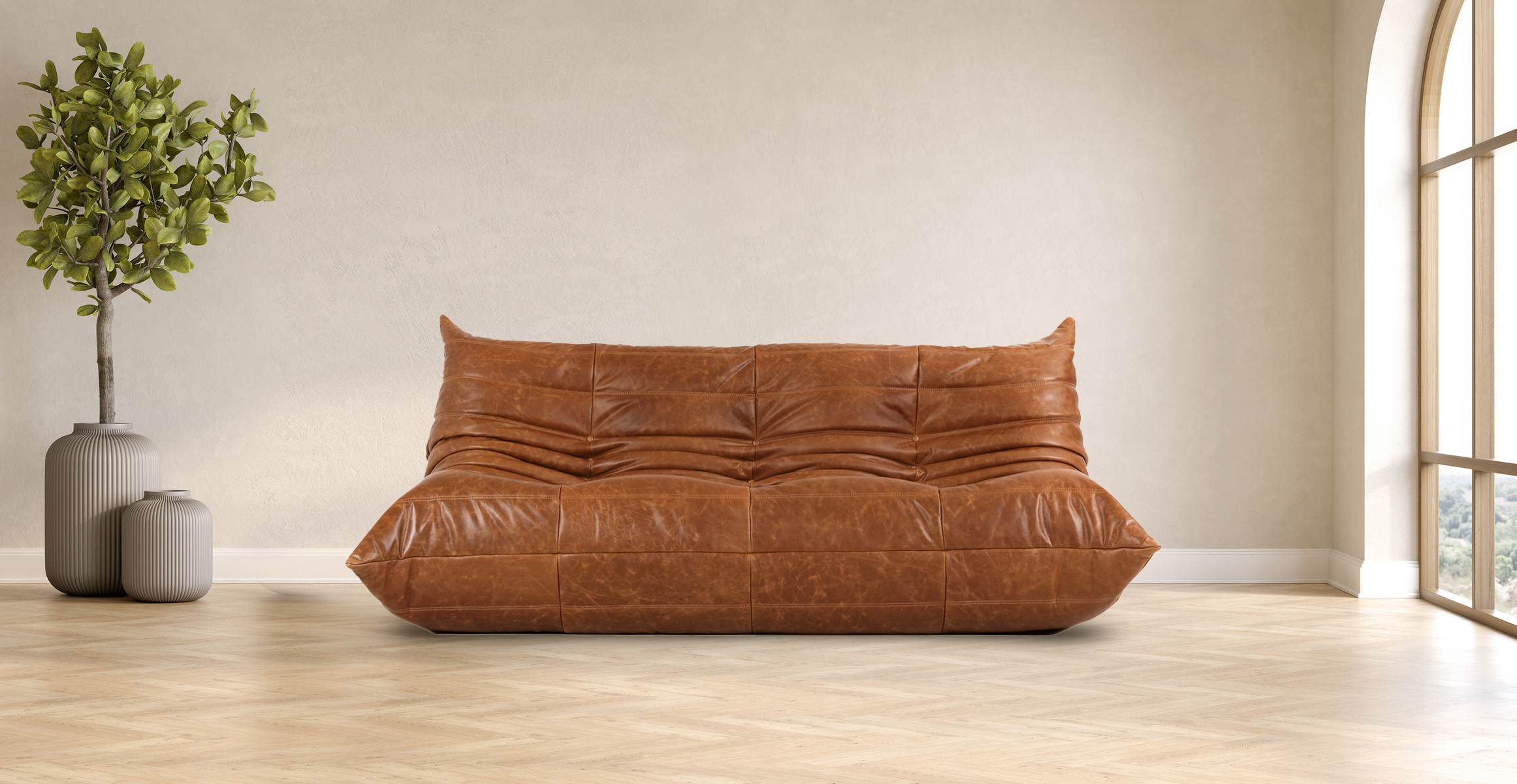 Michel Ducaroy Quayside | 3-Seater Brown Leather Sofa
