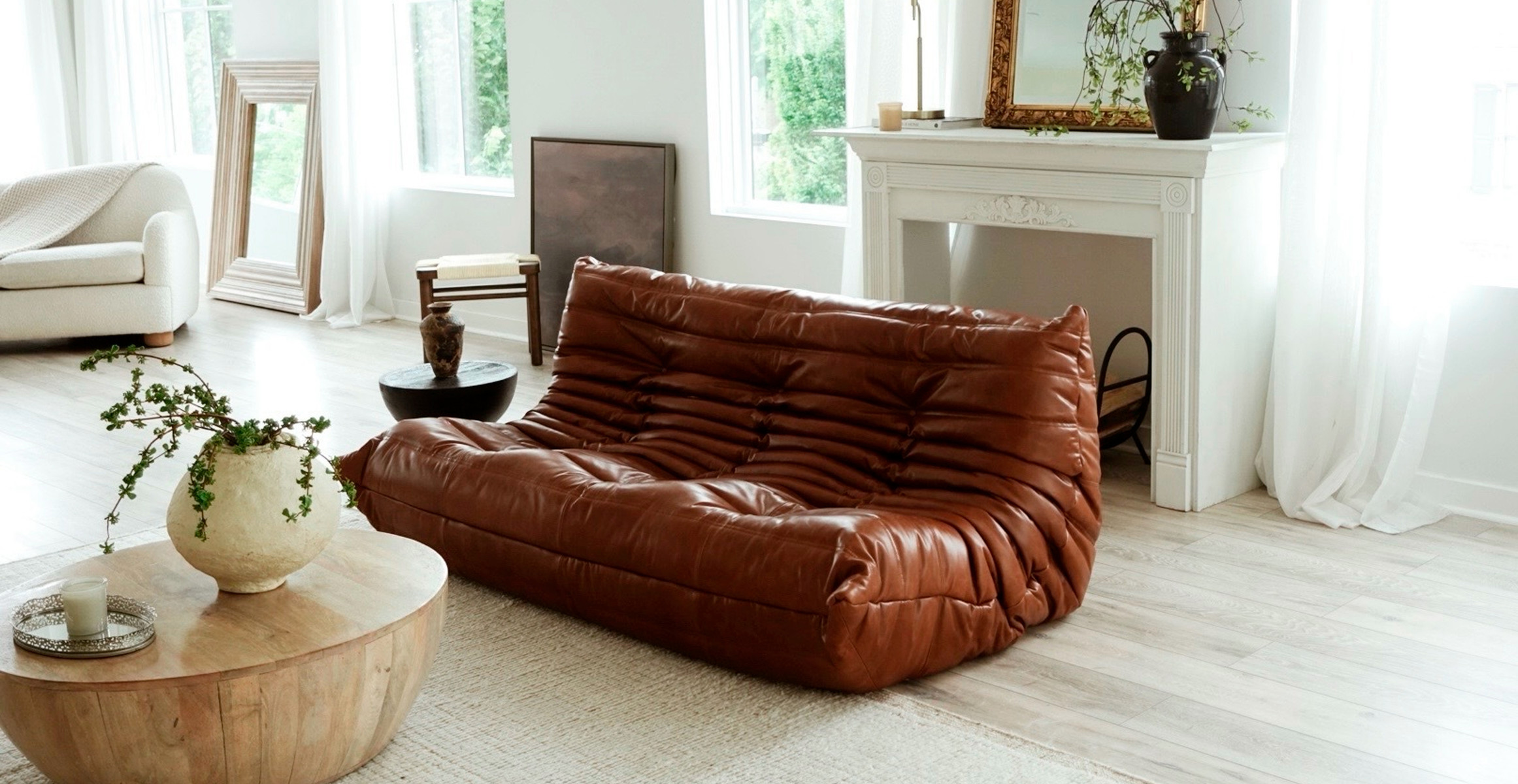 テヨン　ポラロイド Michel Ducaroy Quayside | 3-Seater Brown Leather Sofa