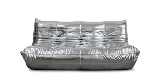 Michel Ducaroy Metallic Chrome Quayside 3 Seater Fabric Sofa