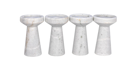 Traditional Bianco Crown Marble Aleka Candle Holder, Set of 4