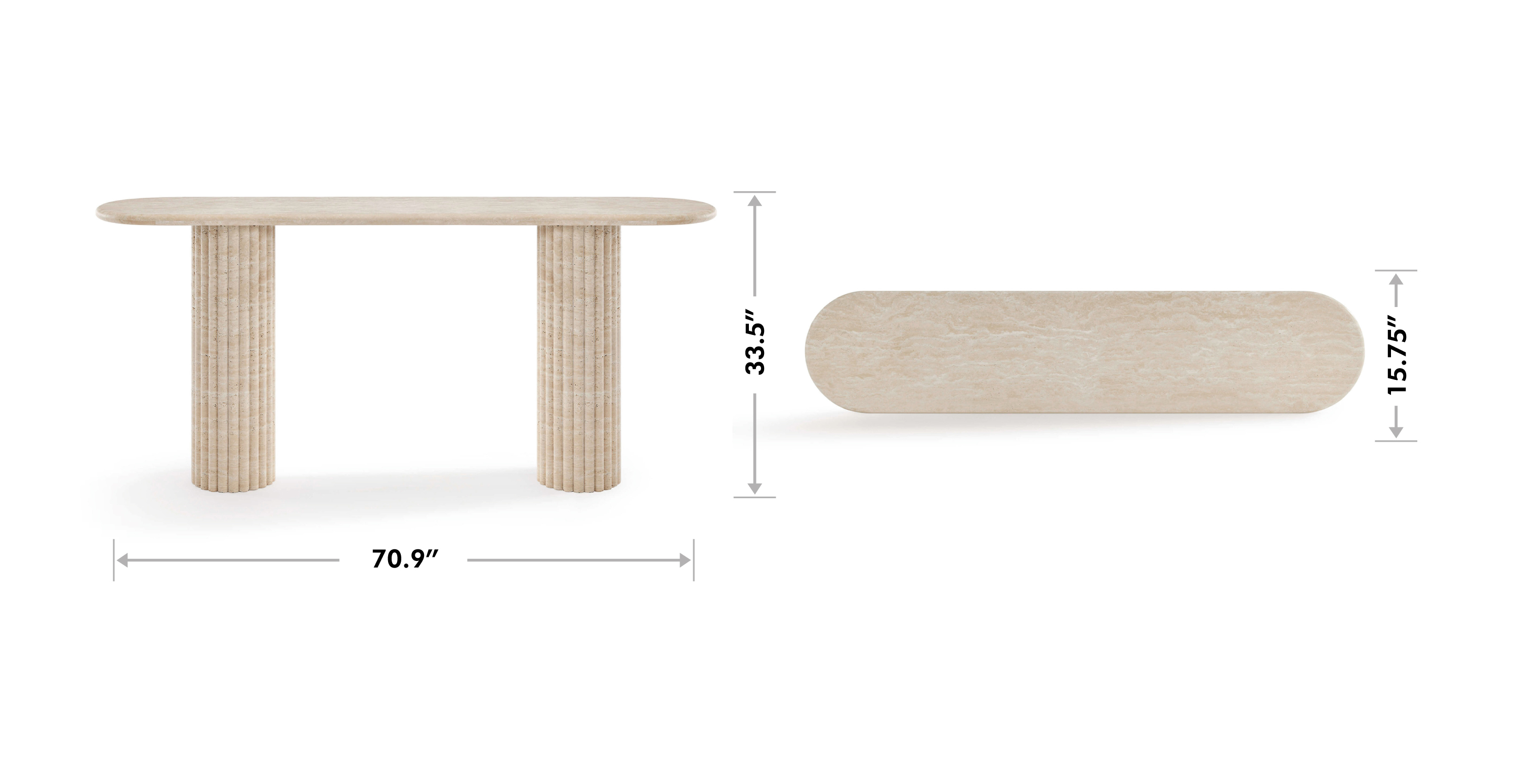 Colonna Fluted Long Travertine Console Table