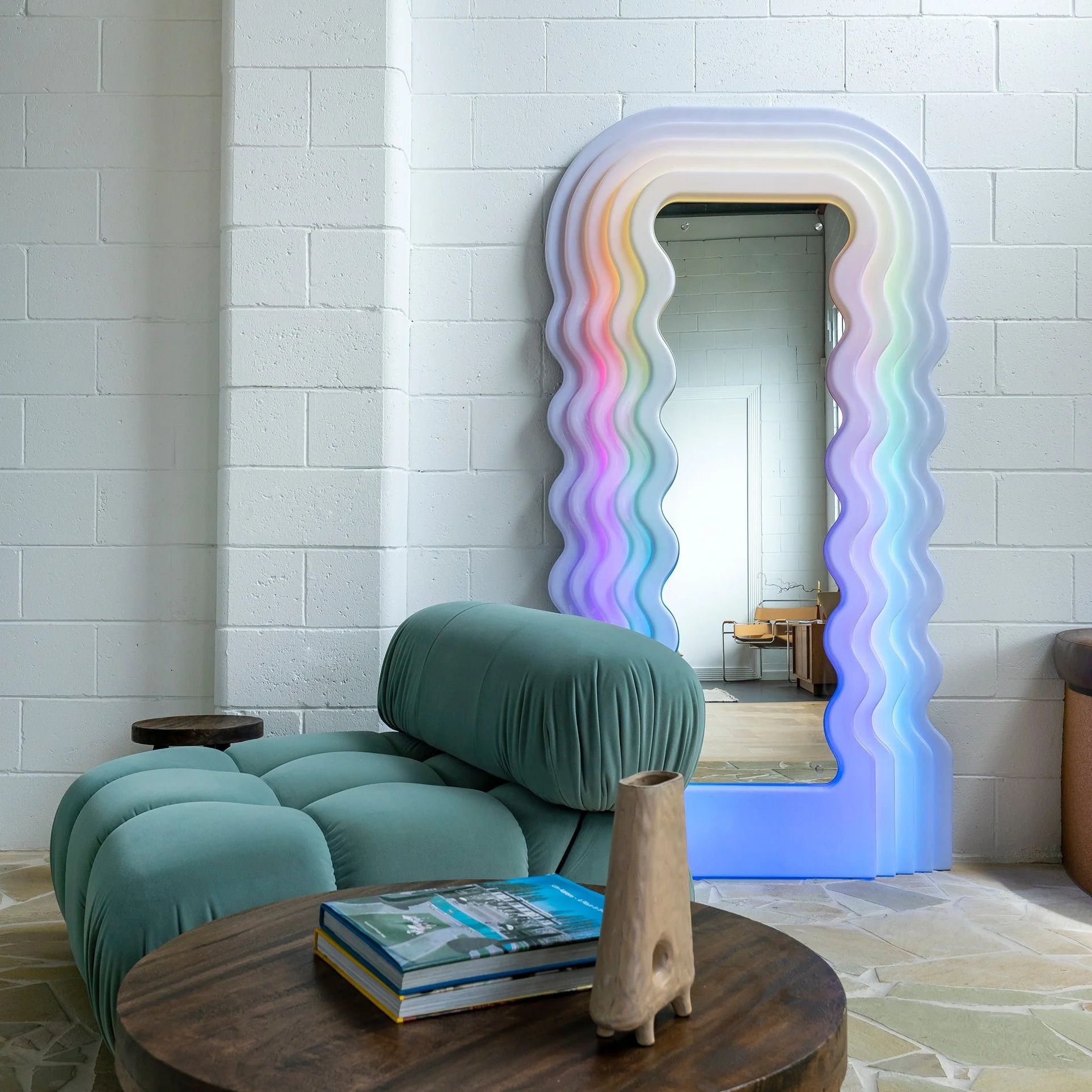 Ettore Sottsass Wavy LED Ultrafragola Selfie Pink Wavy Mirror
