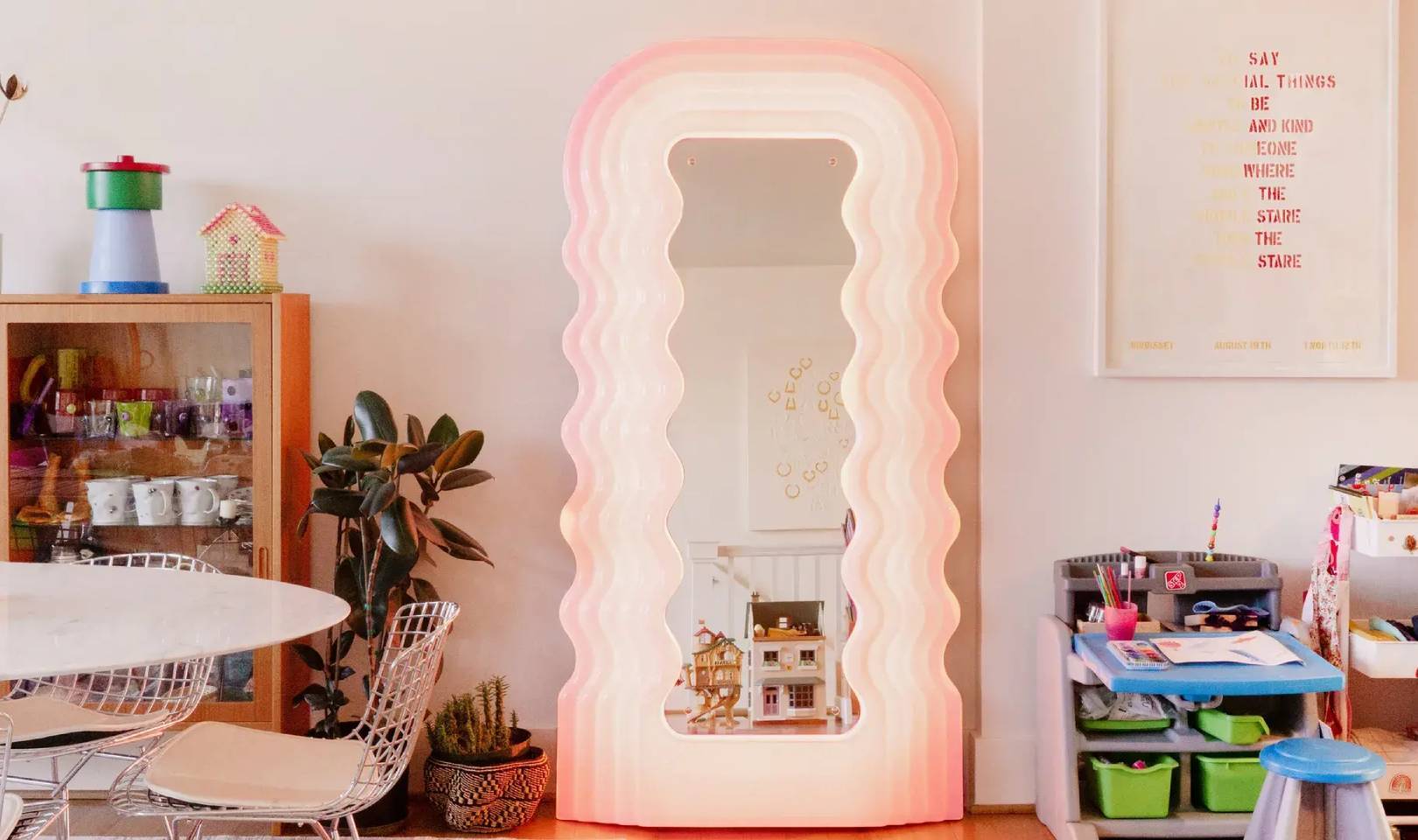 Ettore Sottsass Pink Wavy LED Mirror