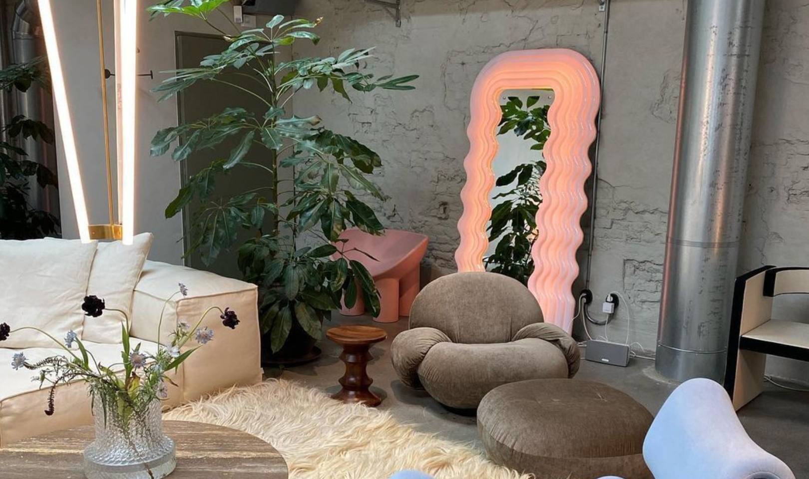 Ettore Sottsass Pink Wavy LED Mirror