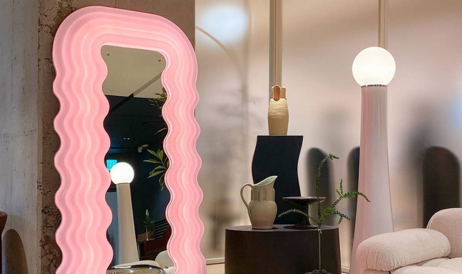 Ettore Sottsass Pink Wavy LED Mirror