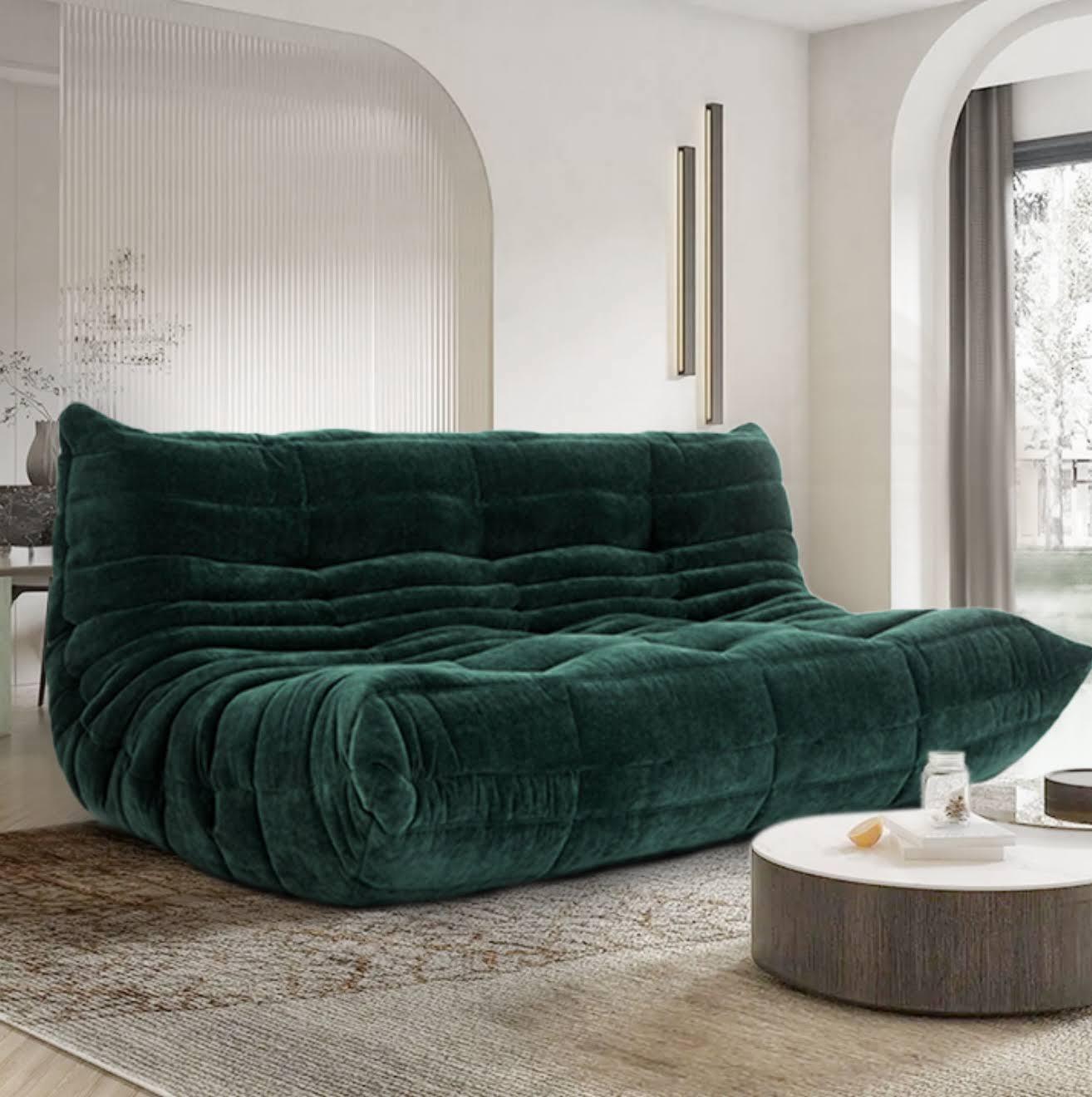 Togo Ducaroy 3 Seater Sofa Replica Fabric - Green Chenille