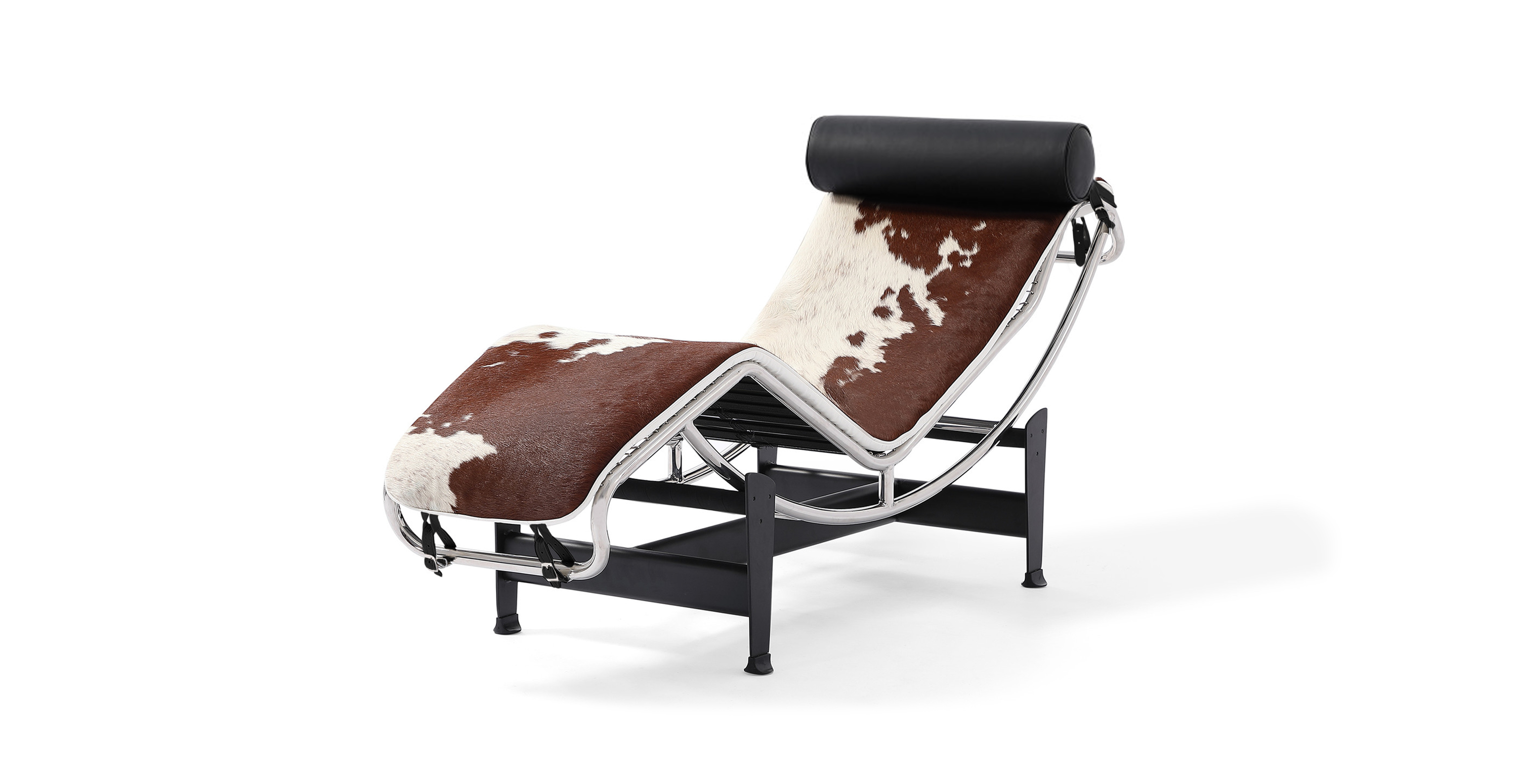 Le Corbusier LC4 Style Lounge Chaise -  Brown and White Cowhide Leather