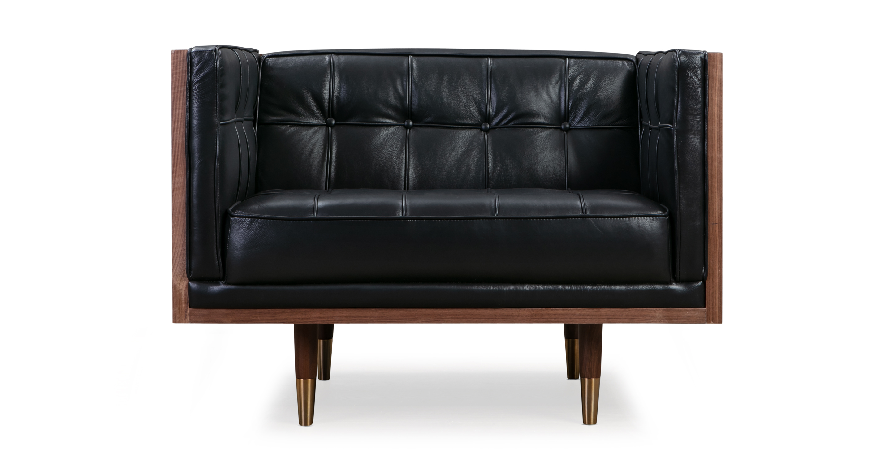 Mid Century Woodrow Box Chair - Kardiel Leather Black