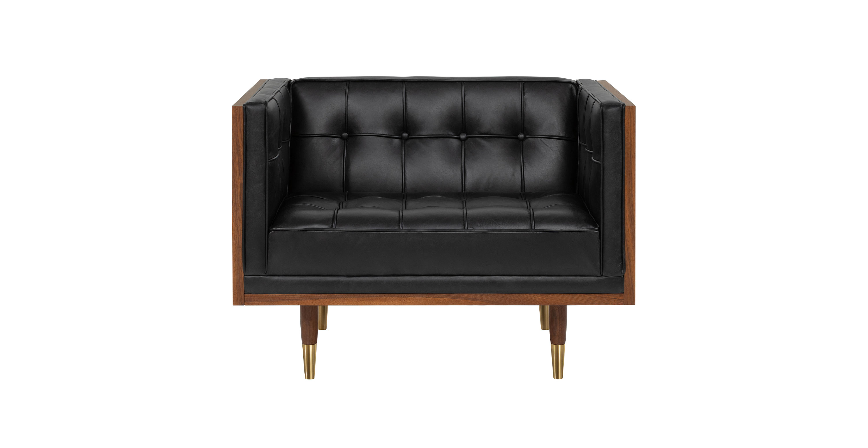 Mid Century Woodrow Box Chair - Kardiel Leather Black