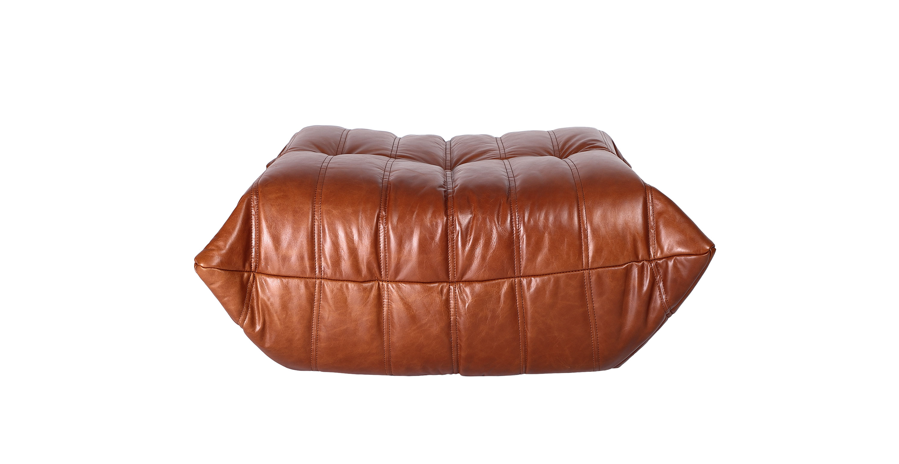 Michel Ducaroy Modern Style Leather Ottoman -  Antique Brown Leather