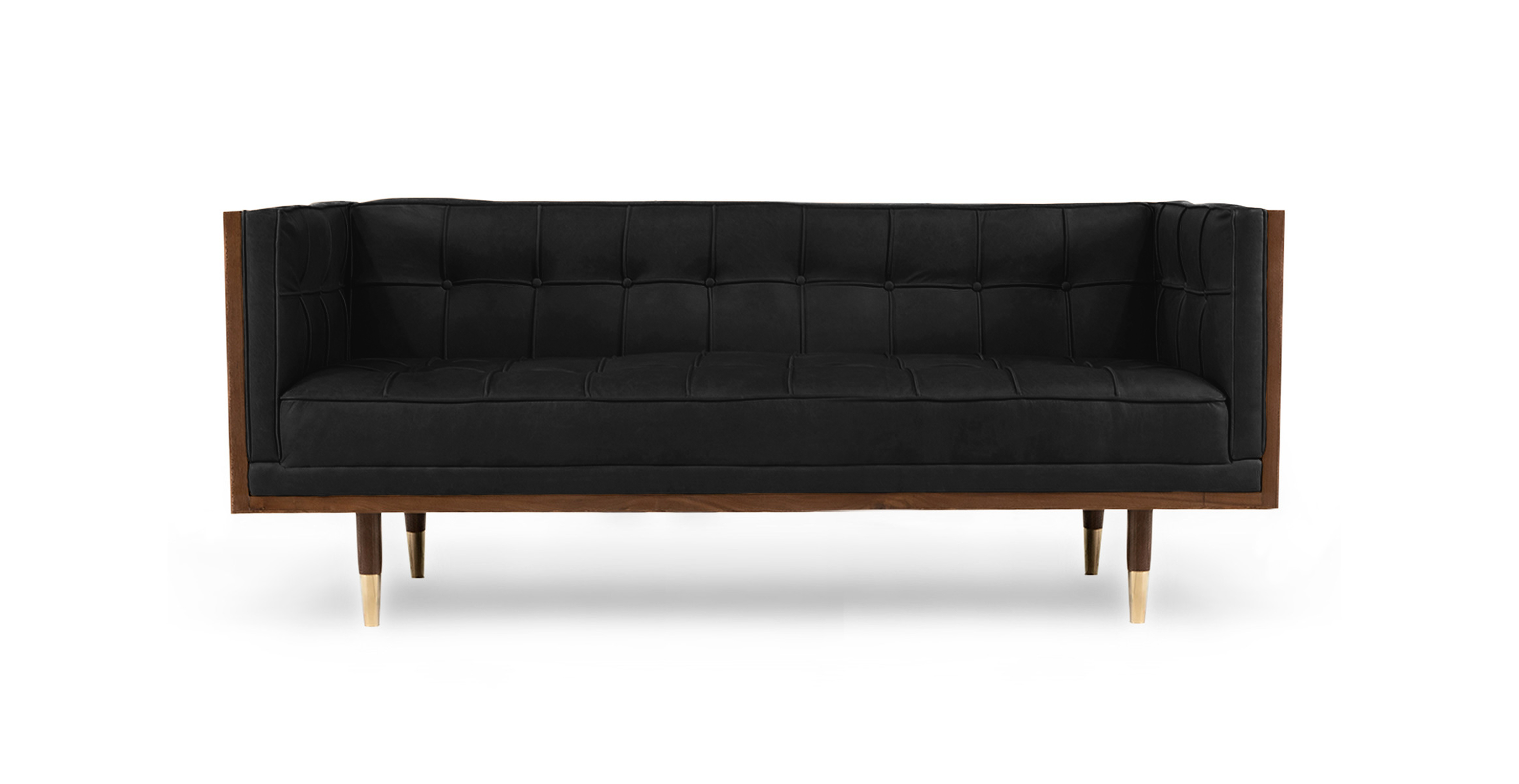 Mid Century Woodrow Box Sofa 71" -  Leather Black