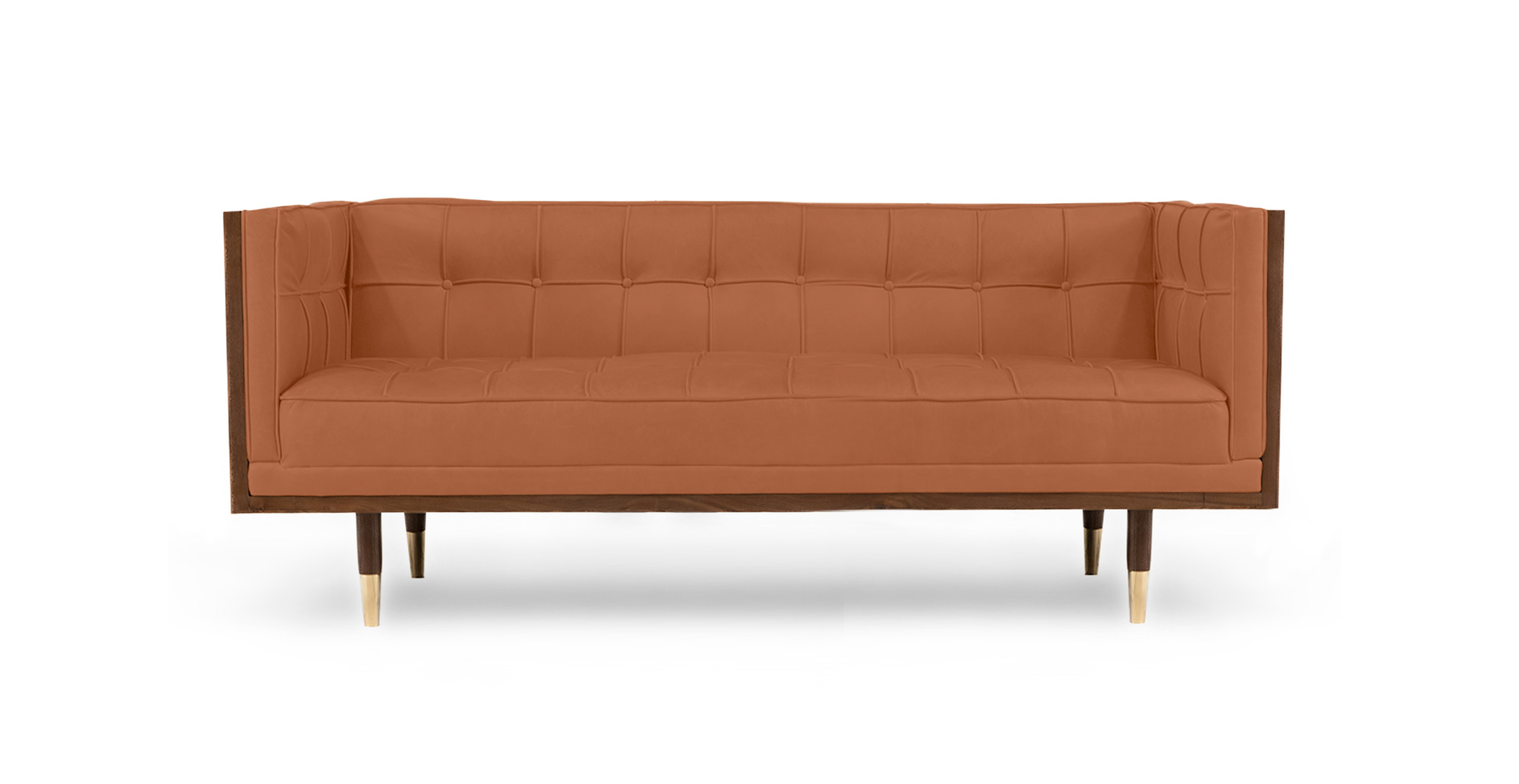 Mid Century Woodrow Box Sofa 71" -  Tan Leather