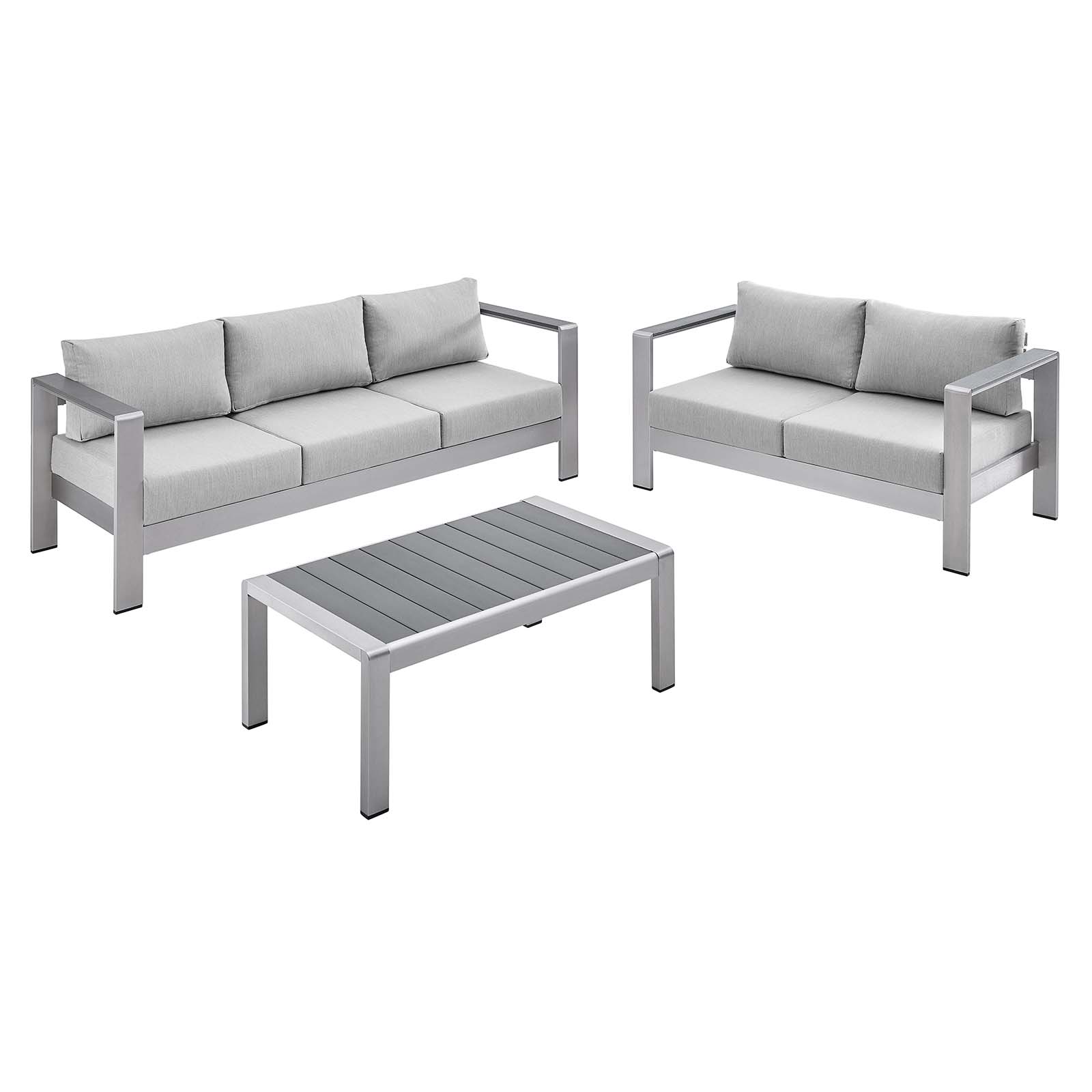 Shore Sunbrella Fabric Outdoor Patio Aluminum 3 Piece Set -  Fabric Gray