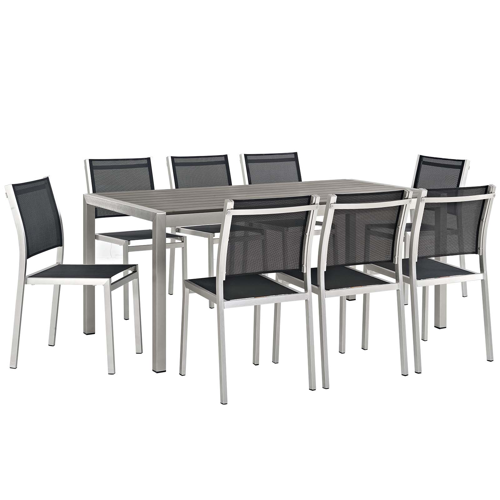 Shore 9 Piece Outdoor Patio Aluminum Dining Set -  Aluminum Silver Black