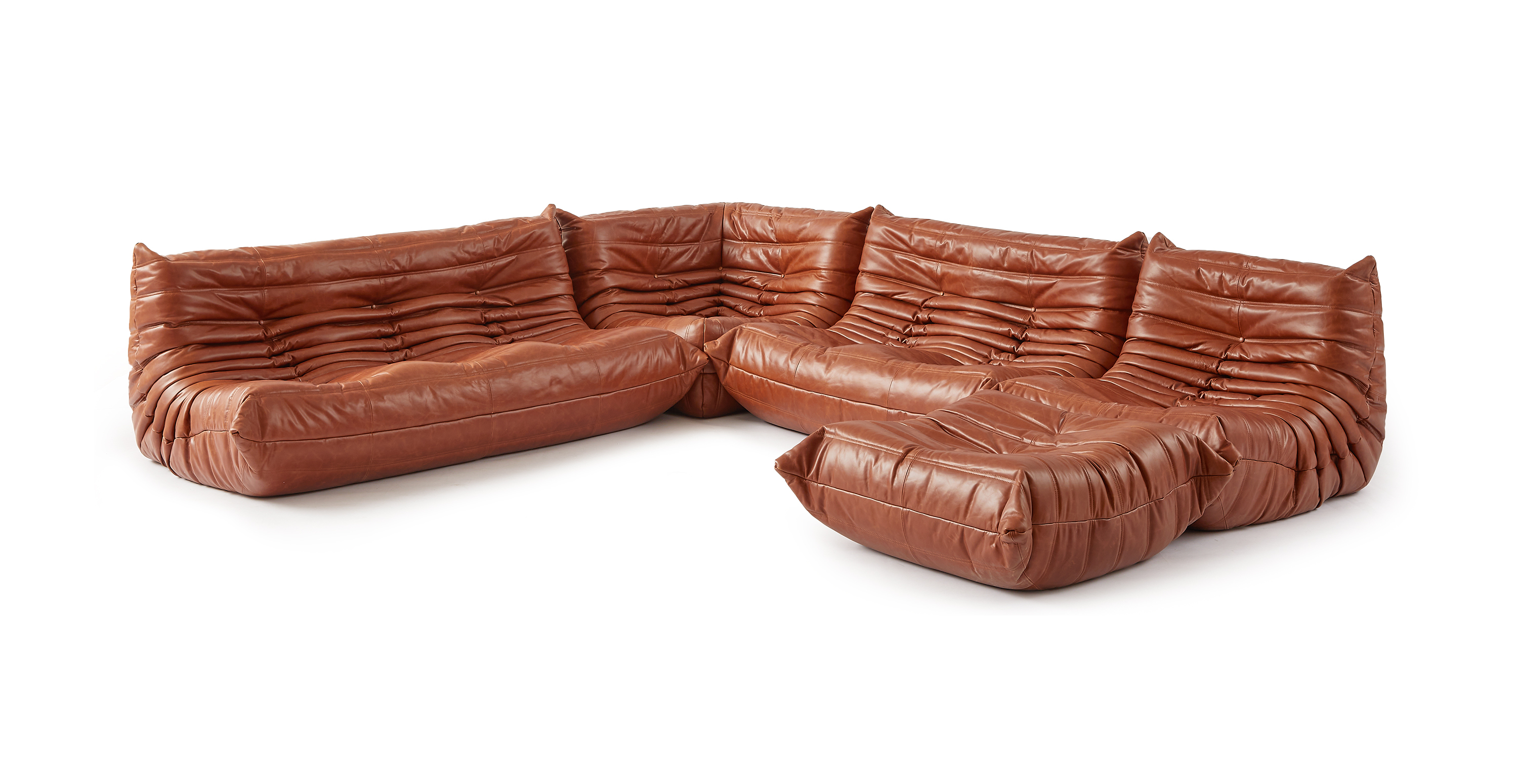 Michel Ducaroy Modular Leather Sofa Set | Configuration E -  Leather Antique Brown