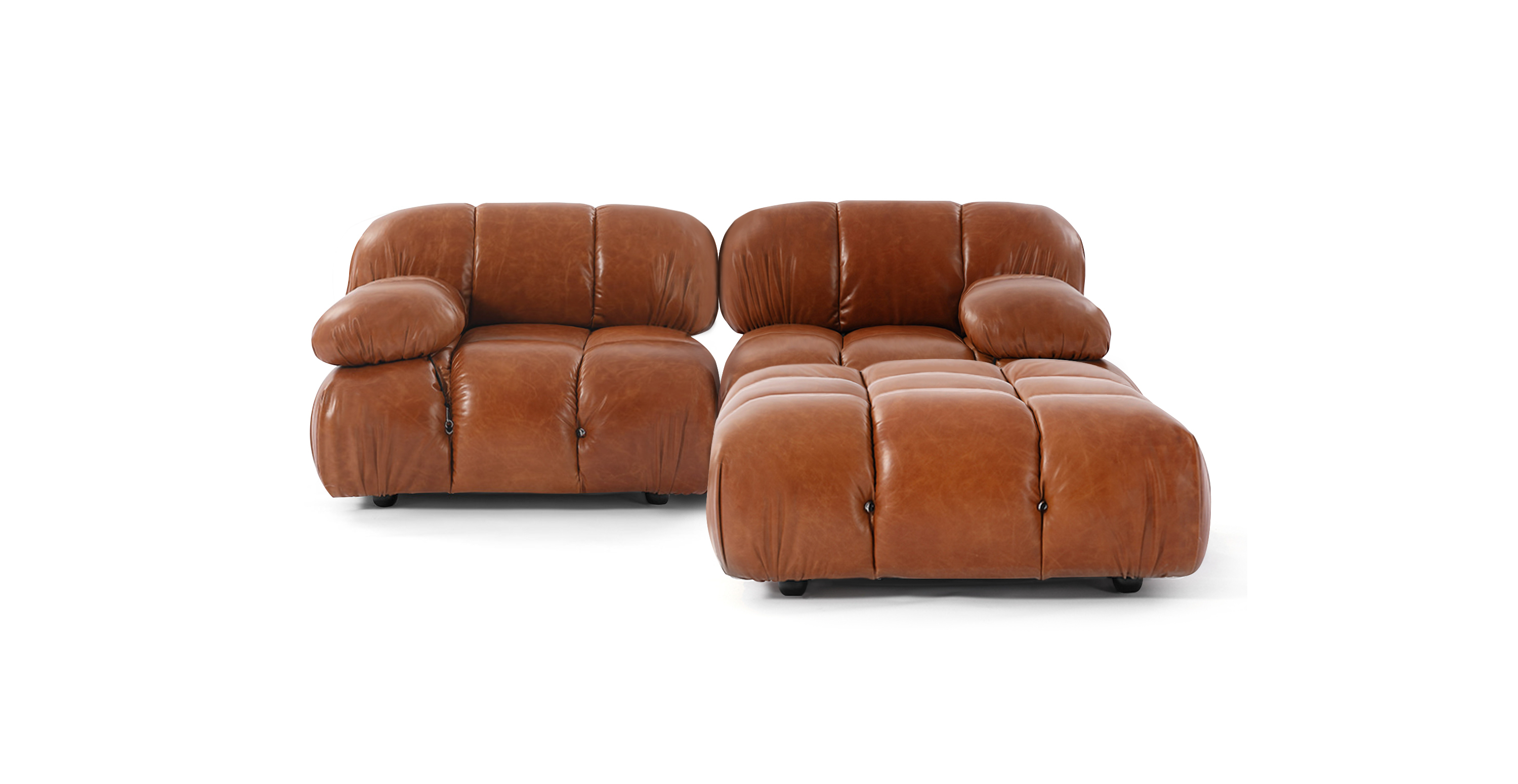 Mario Bellini Loveseat & Ottoman | Configuration C - Leather Antique Brown Leather