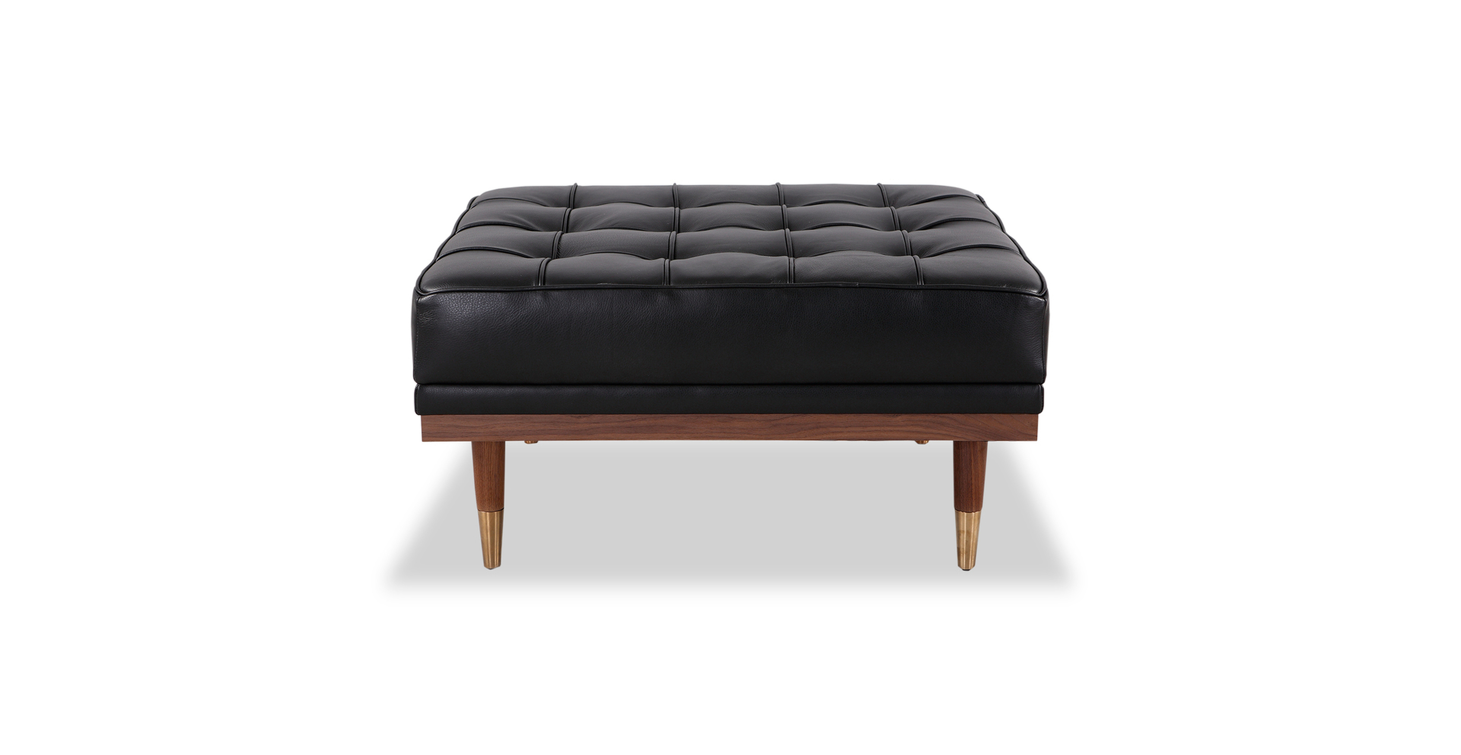 Woodrow 33" Box Leather Ottoman -  Leather Classic Black