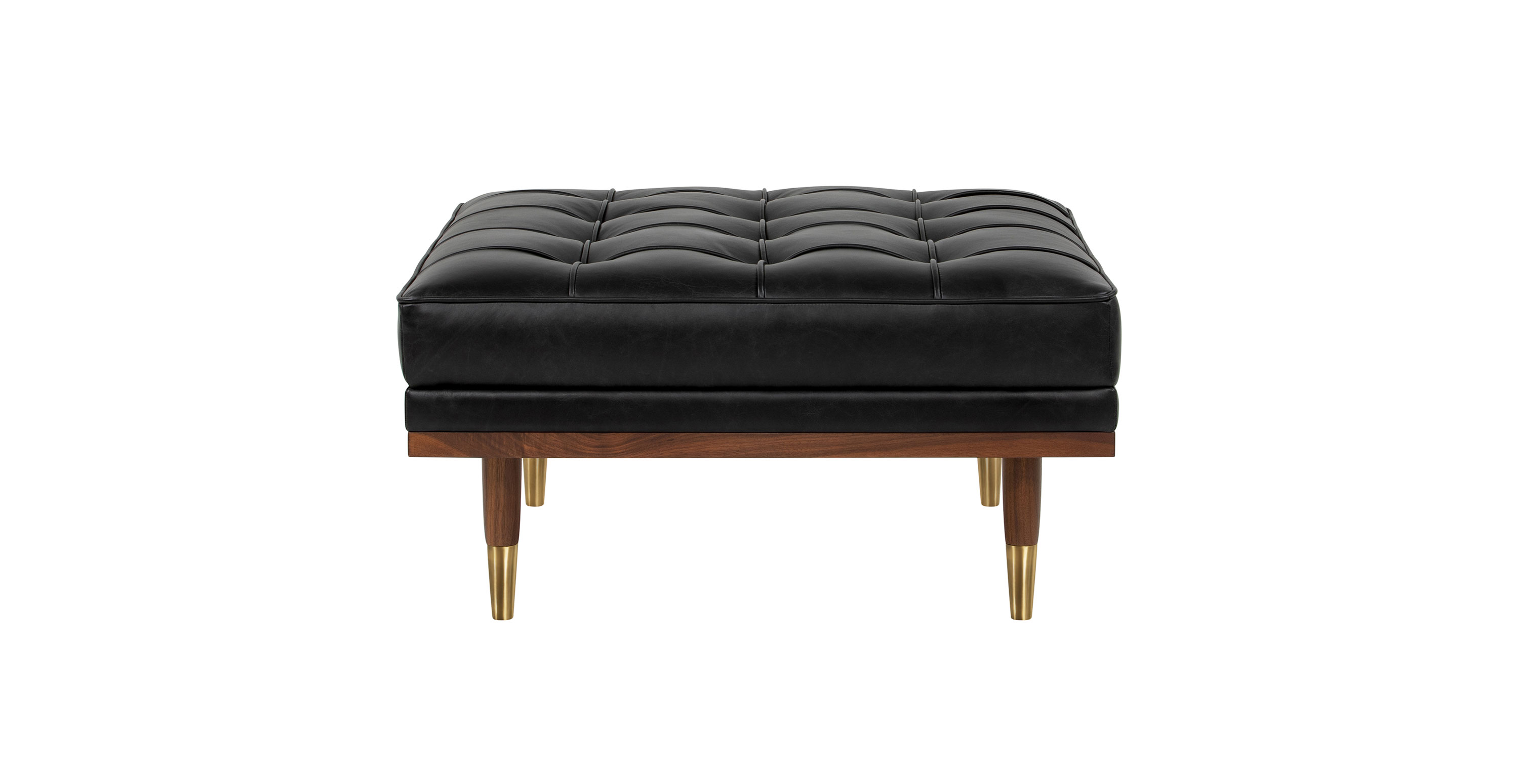 Woodrow 33" Box Leather Ottoman - Oxford Black Leather