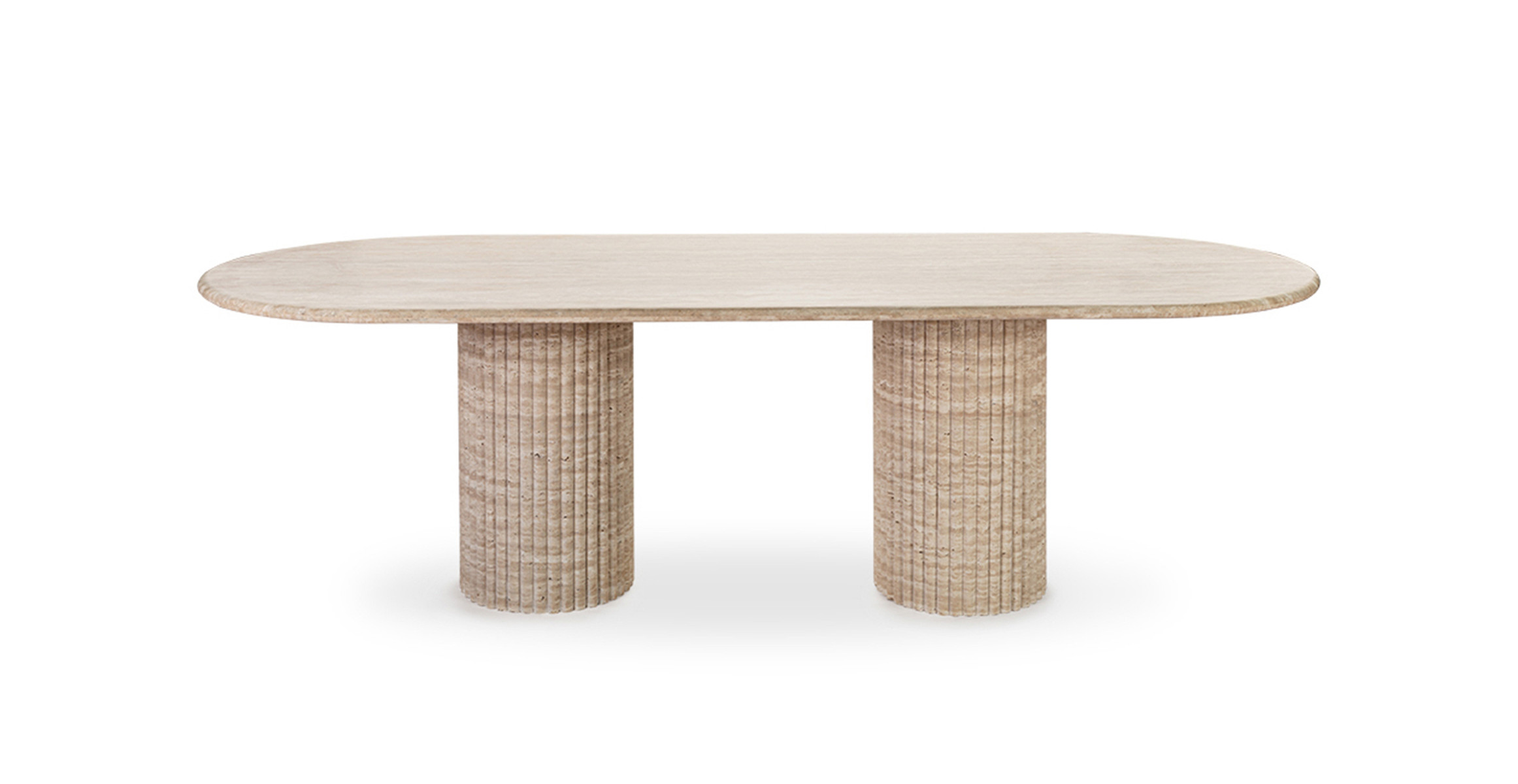 Colonna Fluted Oval Travertine Dining Table -  Marble Beige Travertine